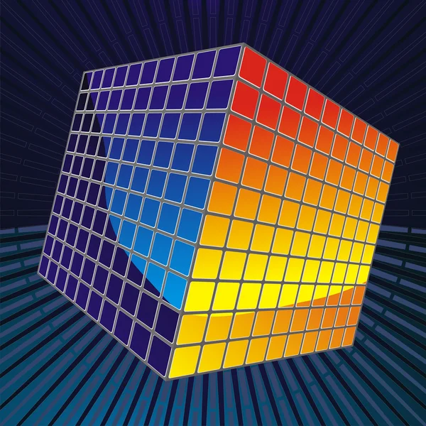 Kleur kubus die bestaat uit duizenden kubussen in de ruimte — Stockvector