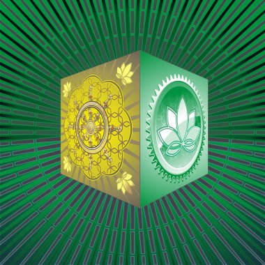 Pandora's box with lotus and chakra on the faces, clipart