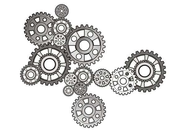 Industrial still life - arrangement of gears, isolated on white — Stock Vector