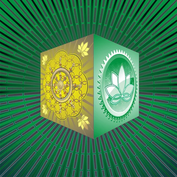 De doos van Pandora met lotus en chakra op de gezichten, — Stockvector