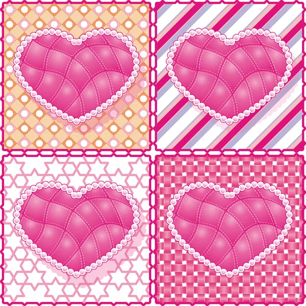 Set of hearts on the graphic background. manual work, the line of yarn, sil — Stock Vector