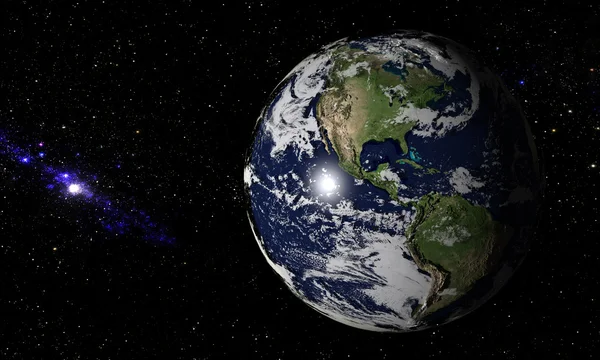 Erde im All mit Nebeln — Stockfoto