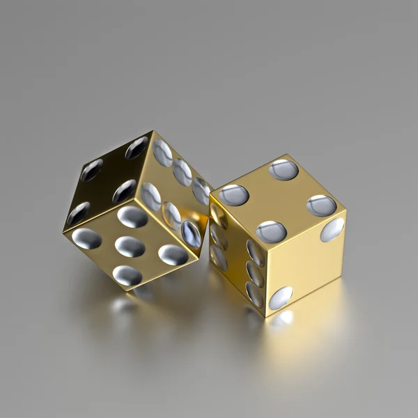 Golden right handed casino dice with silver eyes — Stock Photo, Image