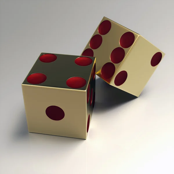 Golden right handed casino dice — Stock Photo, Image