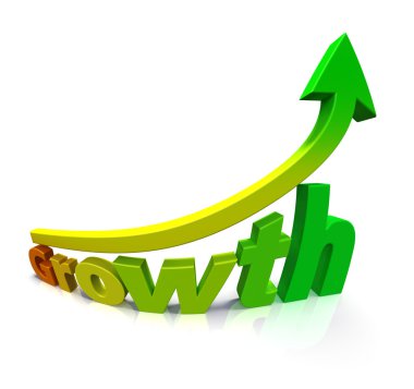 Gradient colored arrow and the word Growth clipart