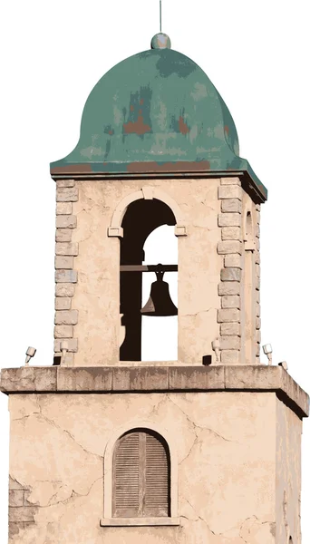 Edifício Estuque Estilo Espanhol Antigo Com Uma Torre Sino —  Vetores de Stock