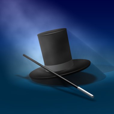 sihirli şapka sihirli değnek - 3d çizim ile farklı tarzlarda