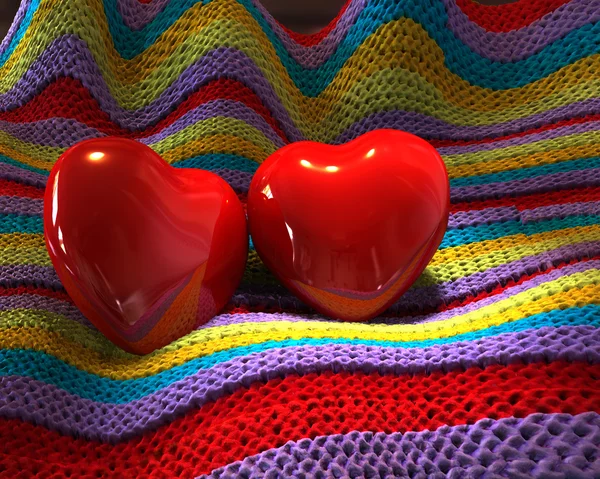 Coeurs Pour Les Amoureux Sur Fond Tissu — Photo