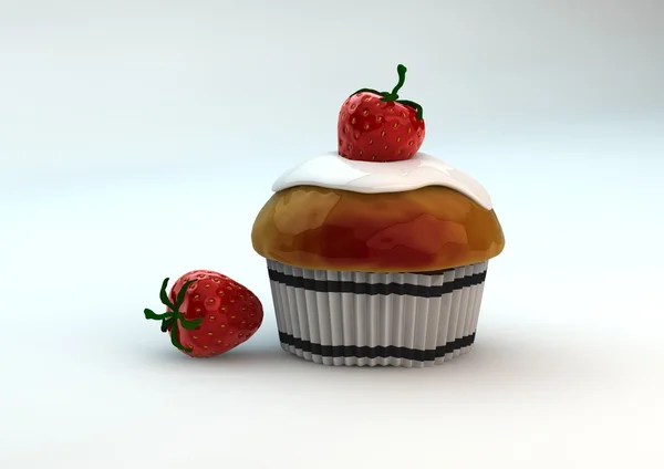 Cupcake avec une fraise sur le dessus — Photo