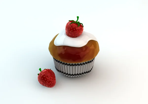Cupcake with a strawberry on top — Stock Photo, Image