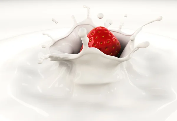 Strawberry Falls Milk Causing Splash Drops All — Stock Photo, Image
