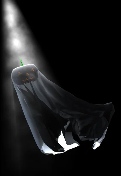 Halloween Kürbis Mit Geisterdecke Bedeckt Nebellicht — Stockfoto