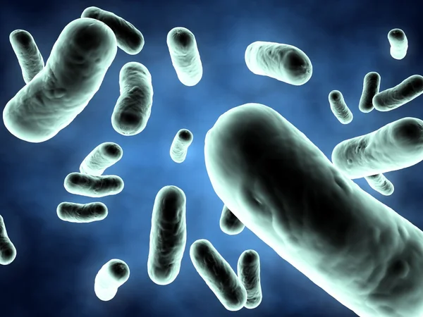 Groene Bacteriën Blauwe Achtergrond Render Illustratie — Stockfoto