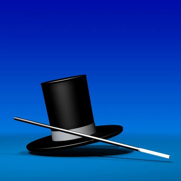 Magische hoed met toverstaf — Stockfoto