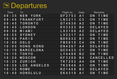 International Airport Departures Board clipart