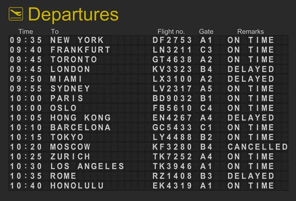 International Airport Departures Board — Stock Photo, Image