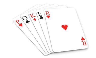 Five playing cards making poker word clipart