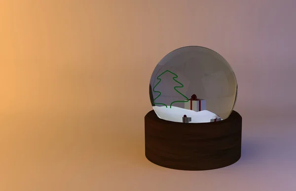 Christmas glass ball with present and christmass tree — Stock Photo, Image