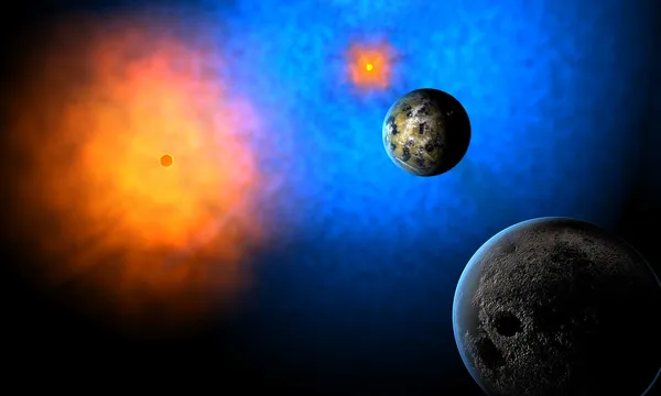 Странная планета пришельцев в системе двух солнц — стоковое фото