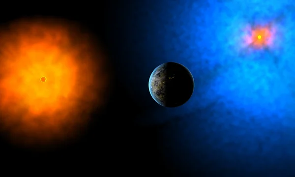 Estranho planeta de alienígenas no sistema de dois sóis — Fotografia de Stock