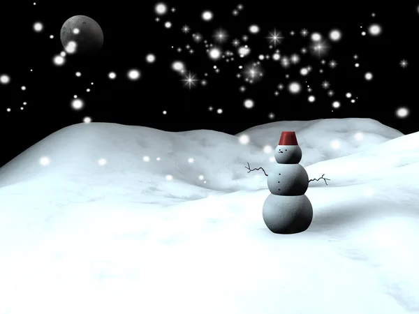 Homem de neve com um céu estrelado azul no fundo Imagens De Bancos De Imagens