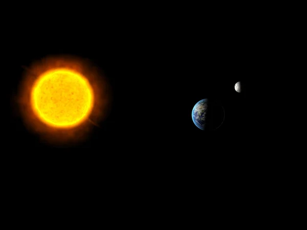 与太阳 地球和月亮太阳系统 — 图库照片