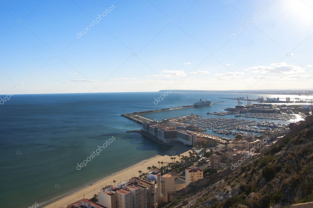 Panorama of harbor of Alicante city