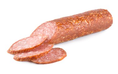 Smoked sausage isolated on a white background clipart