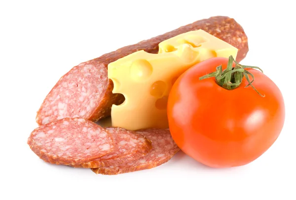 Cheese, tomato and sausage — Stock Photo, Image