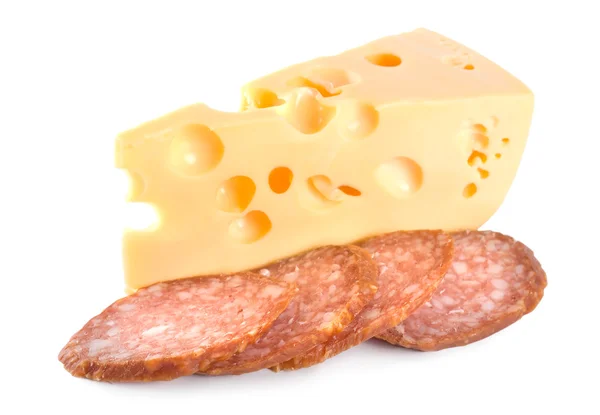 Peynir ve sosis izole — Stok fotoğraf