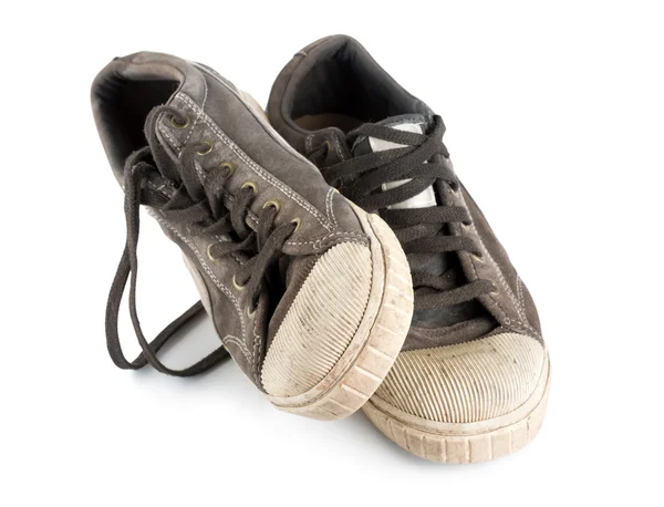 Παλιά Βρώμικα Πάνινα Παπούτσια Που Απομονώνονται Λευκό Φόντο — Φωτογραφία Αρχείου