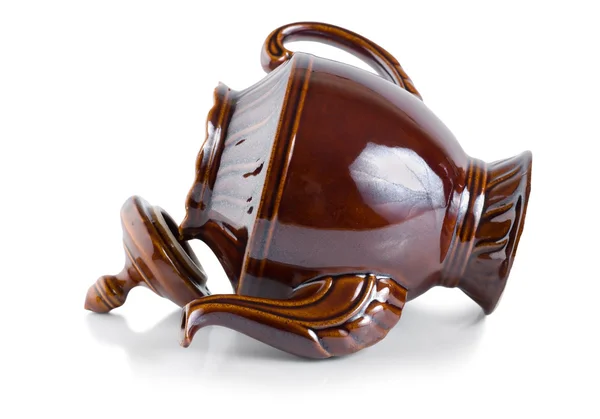 Teekanne aus brauner Keramik — Stockfoto