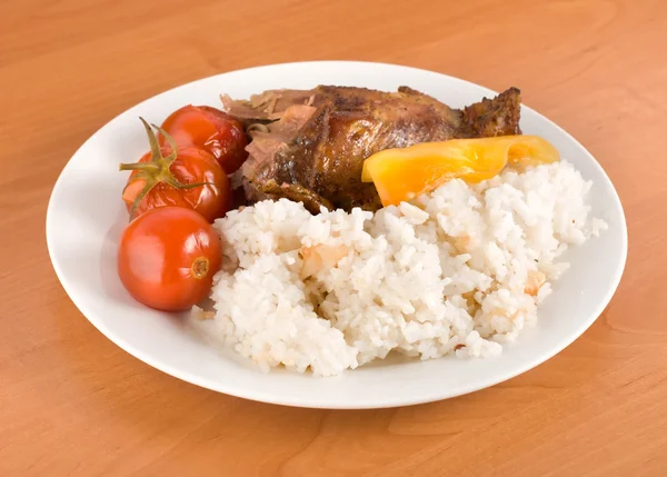 Boiled Rice Grilled Poultry Table — Stock Photo, Image
