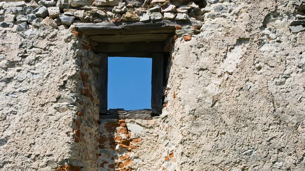Sehr Alte Steinmauer Mit Holzfenster — Stockfoto