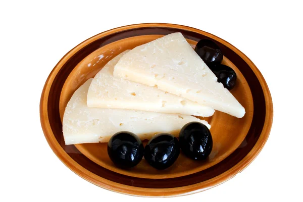 Cheese and black olives — Stockfoto