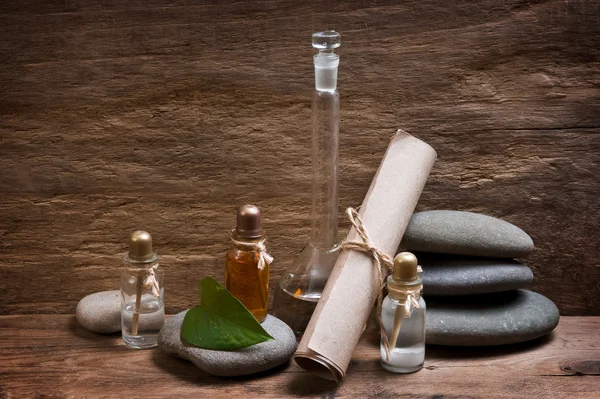 Vials with essential oils — Stock Photo, Image