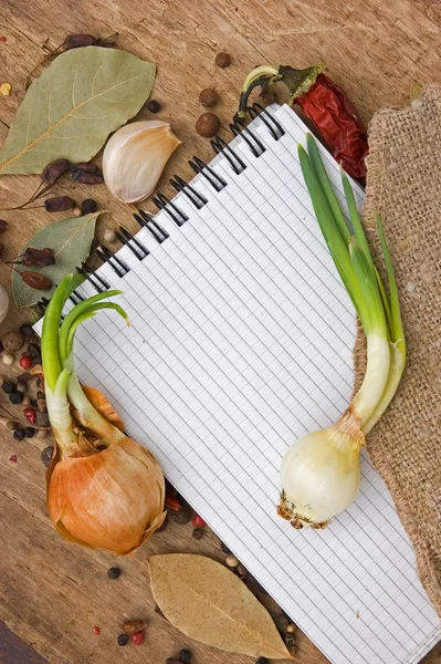 Jegyzetfüzet, hogy írjon receptek, fűszerek — Stock Fotó