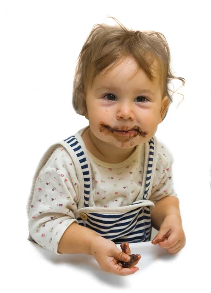 Милая Малышка Шоколадом Изолированы Белом — стоковое фото