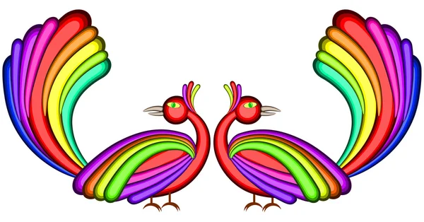 Dwa Ptaki Kolor Tęczy Gałęzie Wektorowych Ilustracji — Wektor stockowy