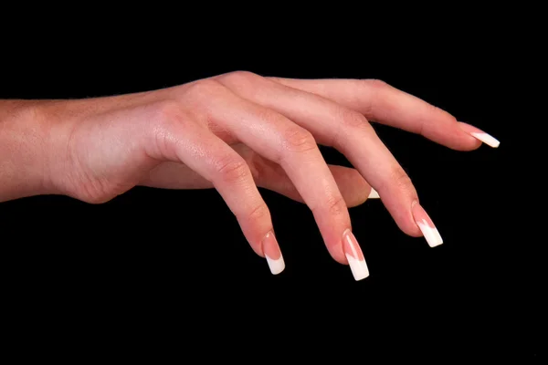 Insan parmakları ile uzun tirnagi ve siyah izole güzel manikür — Stok fotoğraf