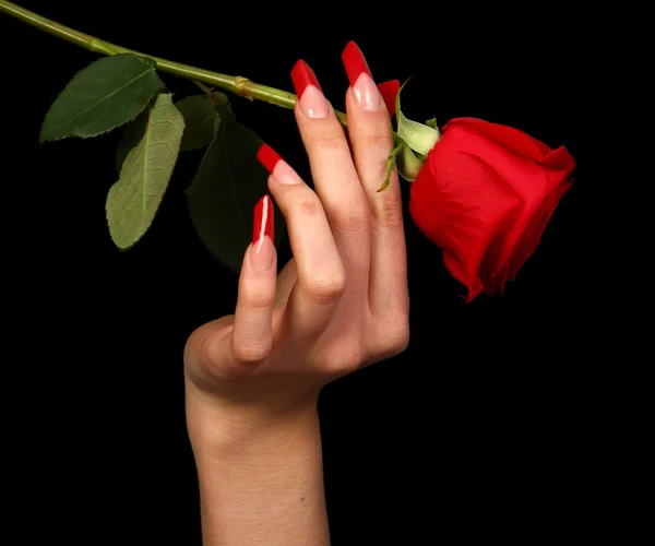 Human Fingers Long Fingernail Beautiful Manicure Isolated Black — Stock Photo, Image