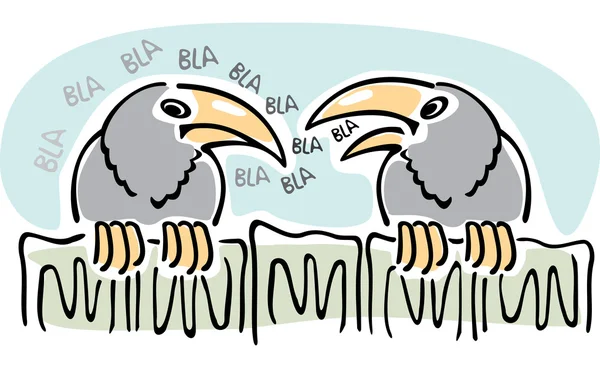 Des commérages. Deux corbeaux parlent assis sur la clôture . — Image vectorielle