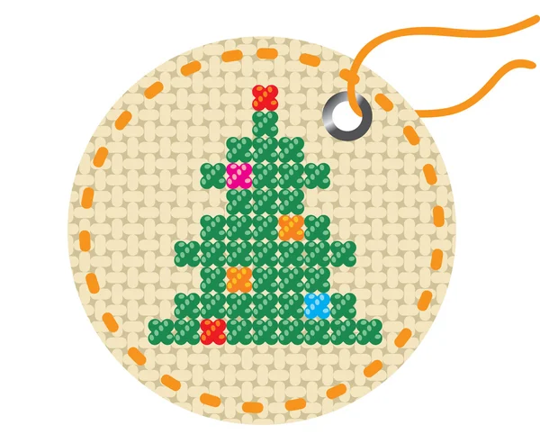 Arbre de Noël brodé sur un morceau de tissu . — Image vectorielle
