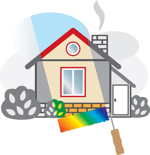Gray house is painted in bright colors. — Stock Vector