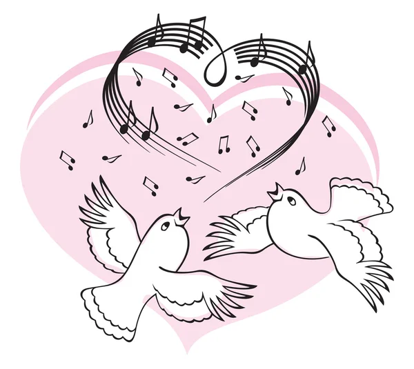 Vögel singen ein Lied der Liebe. — Stockvektor
