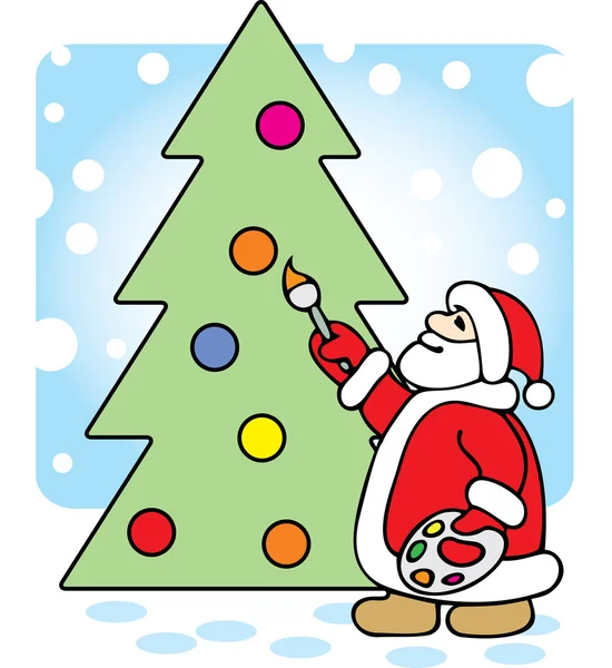 Babbo Natale dipinge un albero di Natale. Illustrazione vettoriale . — Vettoriale Stock