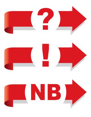 Question, exclamation and Nota Bene symbol. Arrow. clipart