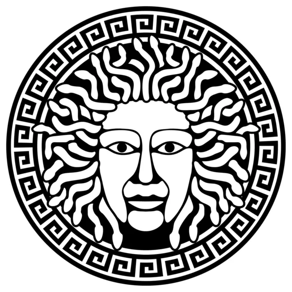Ilustración de la cabeza de la Gorgona de Medusa con pelo de serpiente . — Vector de stock