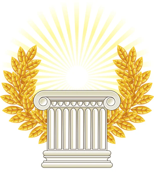Colonna greca antica e alloro dorato — Vettoriale Stock
