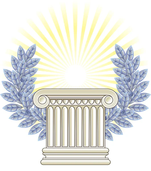 Античная греческая колонна и серебряная Лавр . — стоковый вектор